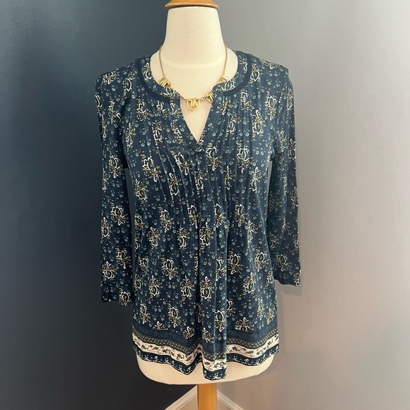 Lucky Brand Tops - Lucky Brand Navy Blue Floral Boho Peasant Top 3/4 Sleeve Blouse